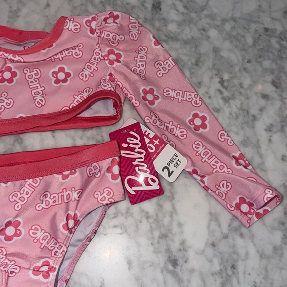 NWT Barbie Floral Pink Kids Rashguard Swim Set 3T - Picture 4 of 12